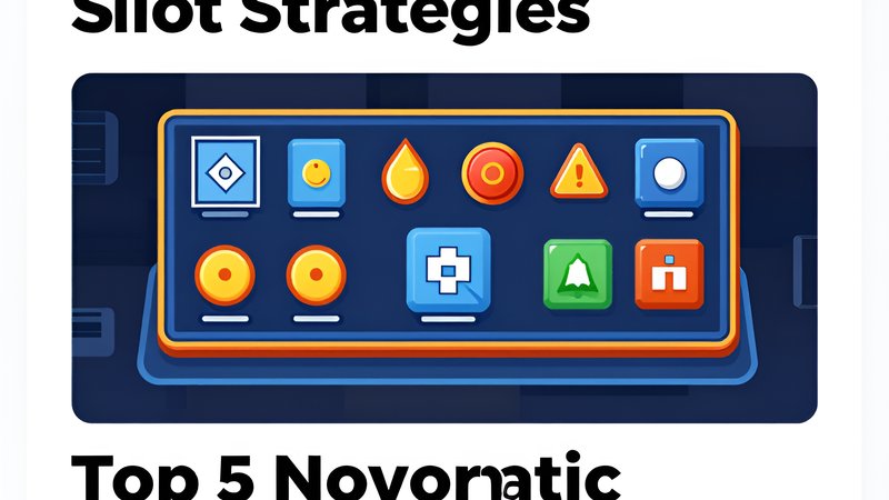 Современная иллюстрация с игровыми слотами Novomatic и бонусными символами для статьи о стратегиях игры